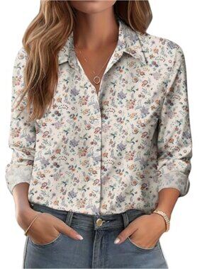 Zeagoo Women's Button Down Long Sleeve Print Blouse, Lightweight Work Shirt